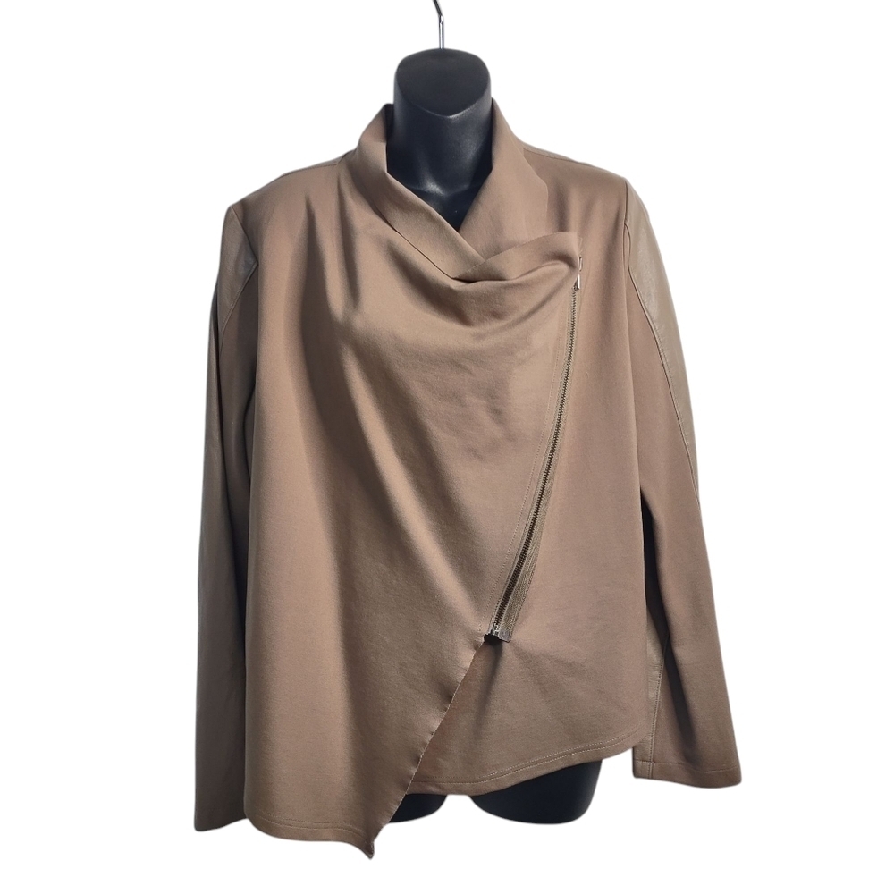 Blu Pepper Jacket Women's Brown Faux Leather Knit ZIP Up Lined Size Large